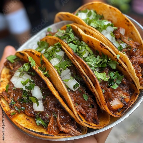 Delicious Tacos with Cilantro and Onions in Soft Tortillas