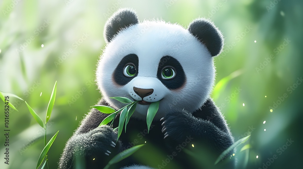 A cute panda eating bamboo, with soft pastel colors in the background.
A cute panda eating bamboo, with soft pastel colors in the background.