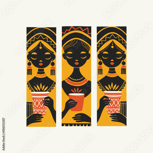Abstract folk nordic art posters template. Modern trendy minimal style. Hand drawn design for wallpaper, wall decor, print, postcard, cover, template, banner.