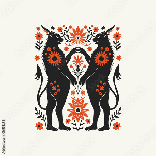 Abstract folk nordic art posters template. Modern trendy minimal style. Hand drawn design for wallpaper, wall decor, print, postcard, cover, template, banner.