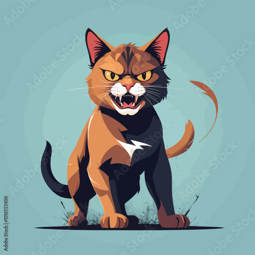 aggressive cat vector, feral cat vector, wild cat illustration, fierce feline vector, angry cat graphic, predatory cat vector, hostile cat vector, cat in attack position, cat aggression vector, angry 
