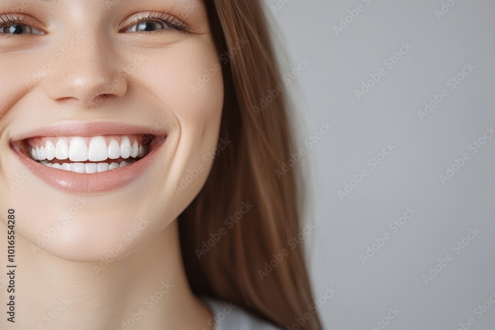 Happy woman smiling with perfect teeth, light background. Happy woman smiling with perfect teeth, light background.