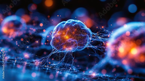 neuroplasticity concept featuring glowing brains interconnected,abstract wiring brain s incredible ability to reorganize itself by forming new neural connections throughout life.stock image photo