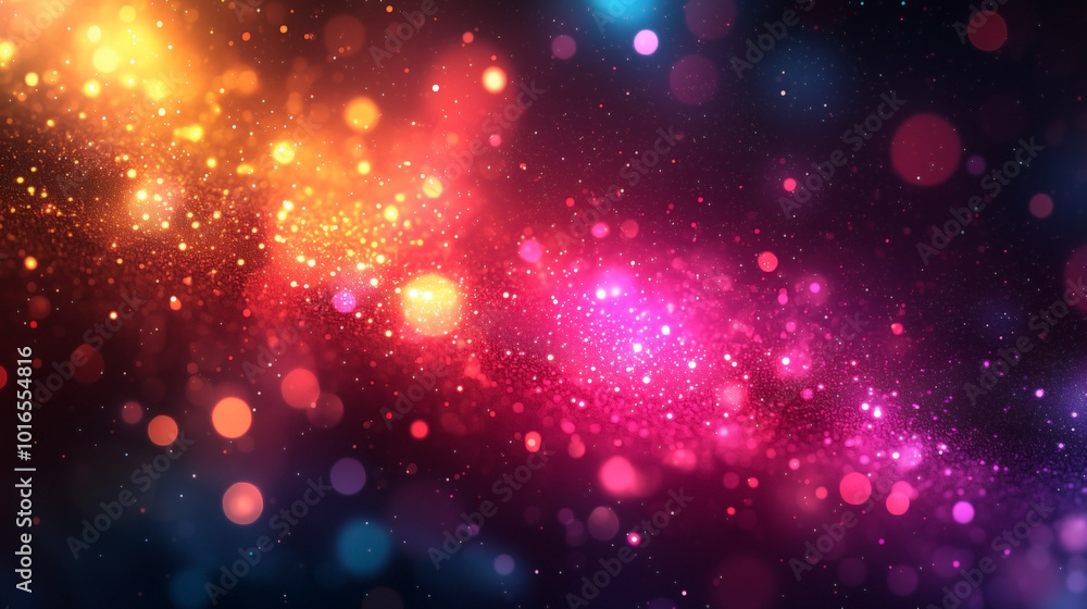 Fototapeta premium A soft, vibrant display of bokeh lights in a variety of colors, with glowing, blurred edges that create a dreamy and cinematic atmosphere. Perfect for abstract and artistic design.