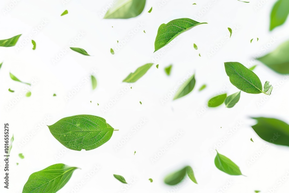 Green leaves floating in air Green leaves floating in air