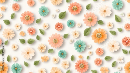 a pattern of Simple watercolor zinnias in soft pastels, floating gently on a light gray background, seamless pattern