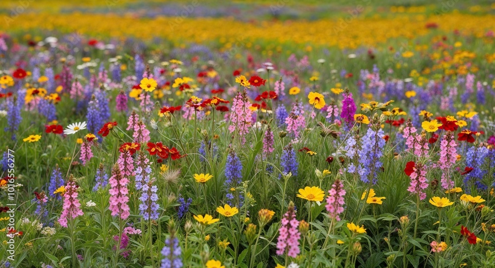 Wildflower meadow with a sea of colorful blossoms Wildflower meadow with a sea of colorful blossoms