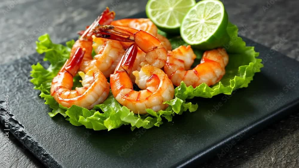 Fresh shrimp cocktail with lime on lettuce leaf Fresh shrimp cocktail with lime on lettuce leaf