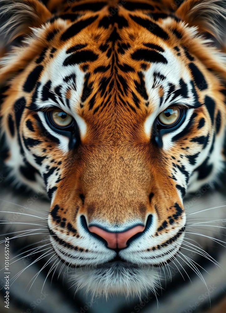 Fototapeta premium Close-up portrait of a tiger with a dark background.