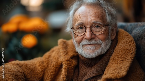 portrait of an elderly man,crutches.stock image photo