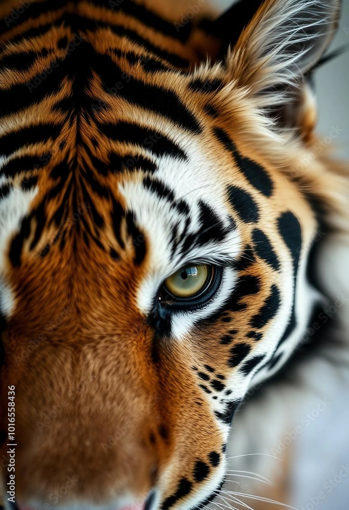 Obraz premium Close-up portrait of a tiger with a dark background.