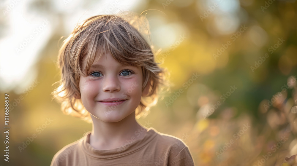 Happy seven-year-old German boy enjoying nature, a candid childhood portrait Happy seven-year-old German boy enjoying nature, a candid childhood portrait