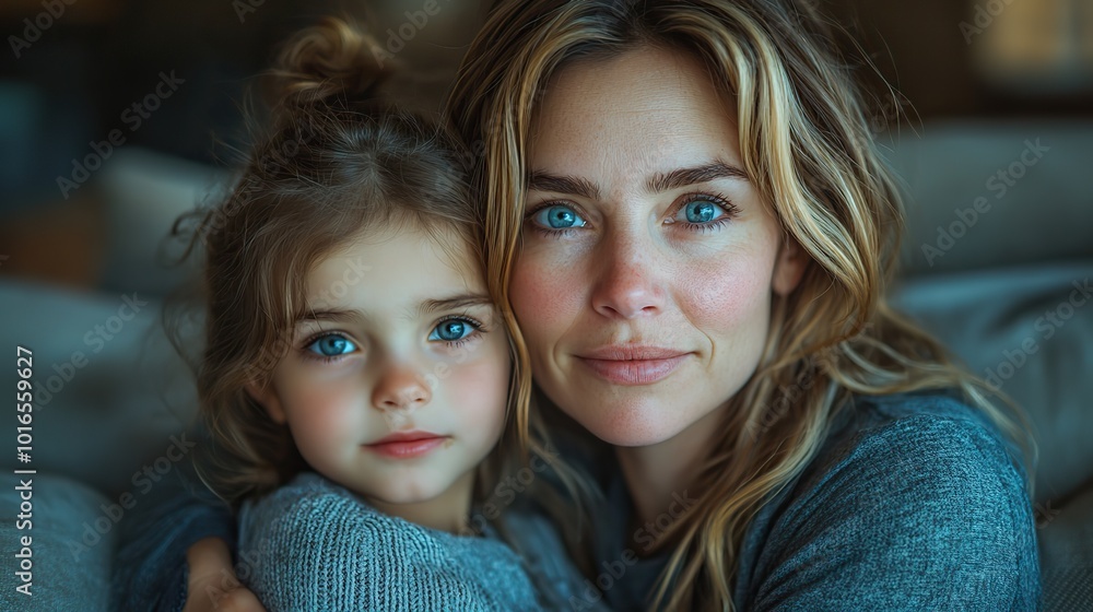 portrait of sad poor mature mother,small daughter indoors at home poverty concept.illustration portrait of sad poor mature mother,small daughter indoors at home poverty concept.illustration