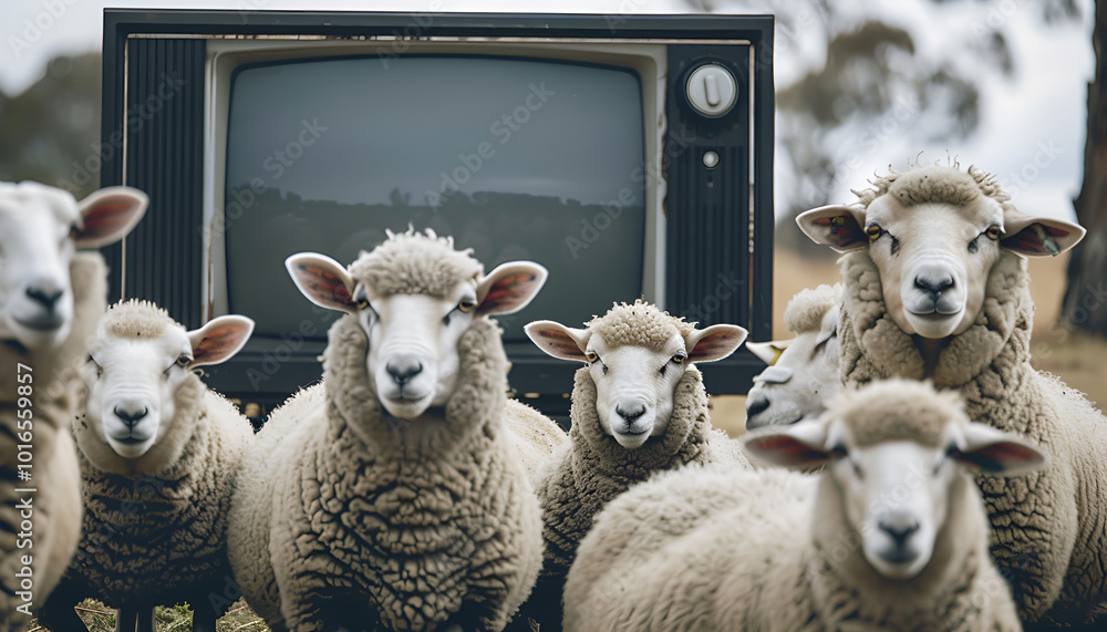© Oleksiy - Sheep watching tv, symbolizing propaganda, fake news addiction, and sheep mentality © Oleksiy - Sheep watching tv, symbolizing propaganda, fake news addiction, and sheep mentality