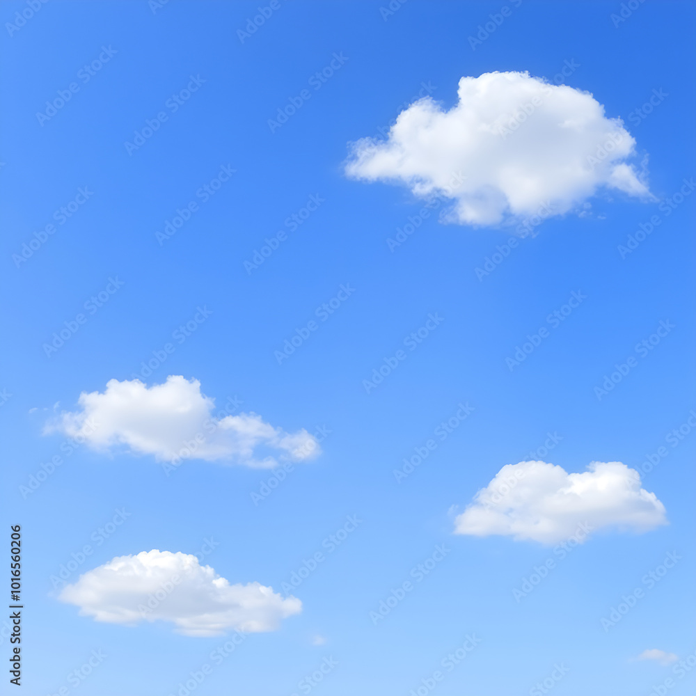 Fototapeta premium Sparse white clouds scattered across bright blue sky, Generative AI