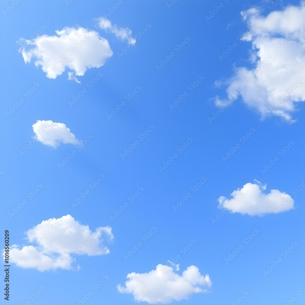 Obraz premium Soft white clouds drifting in blue sky, Generative AI
