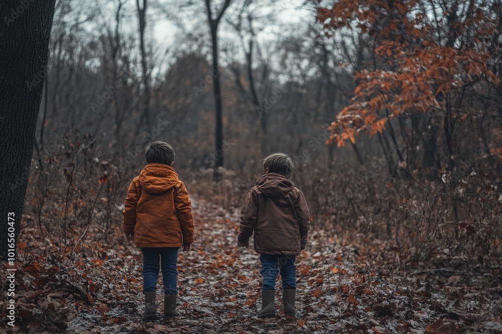 Children lost i the forest. Autumn. Children lost i the forest. Autumn.