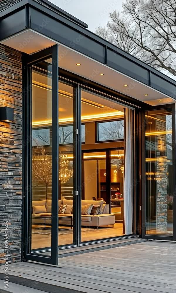 a folding aluminium door that opens to the terrace a folding aluminium door that opens to the terrace