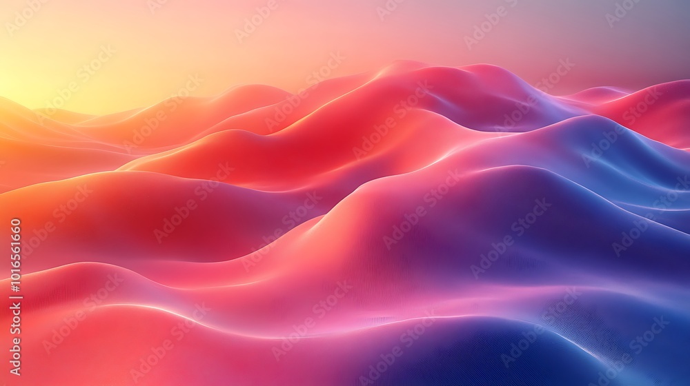 Obraz premium Abstract colorful landscape with undulating hills and a gradient background.