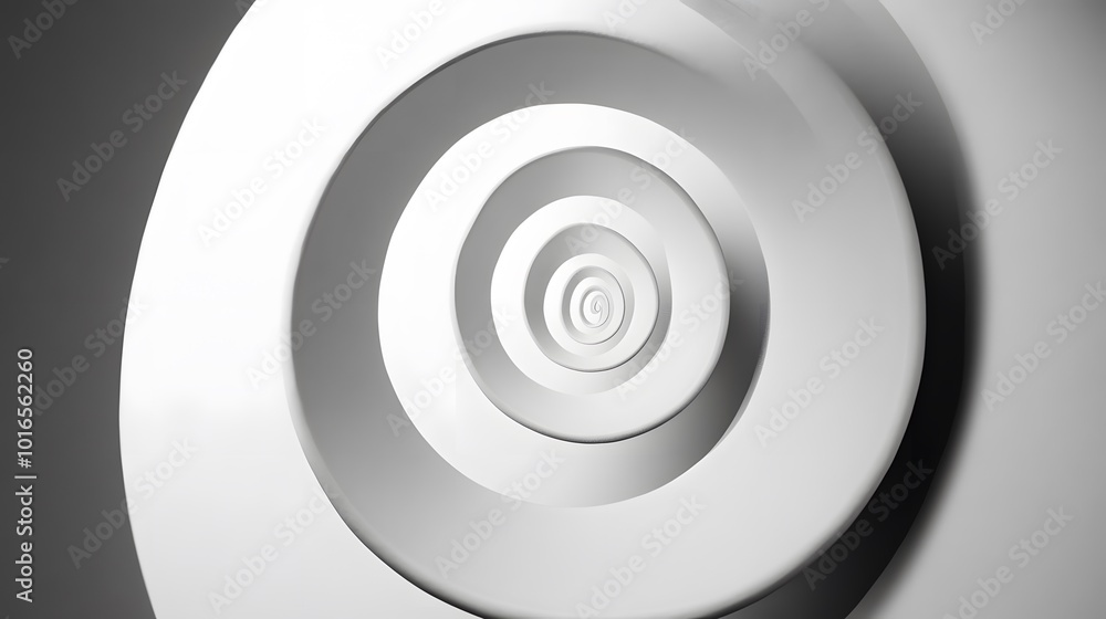 A minimalist black and white spiral, slowly expanding outward.

