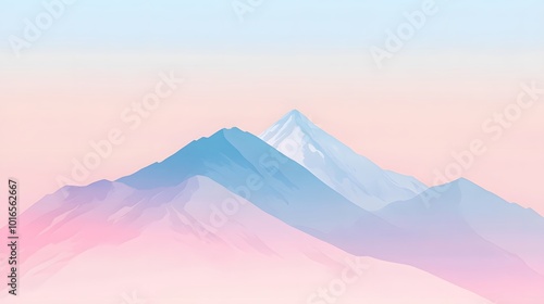 A minimalist mountain outline, with soft pastel colors fading into the sky.