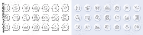 Save planet, Augmented reality and Report document line icons. White pin 3d buttons, chat bubbles icons. Pack of Currency exchange, Inspect, Windmill turbine icon. Vector