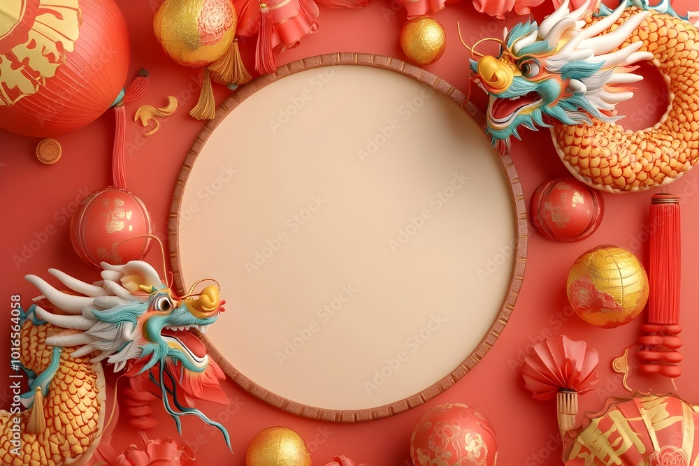 Vibrant Chinese New Year Auspicious Zodiac Symbols and Festive Red Gold Accents Vibrant Chinese New Year Auspicious Zodiac Symbols and Festive Red Gold Accents