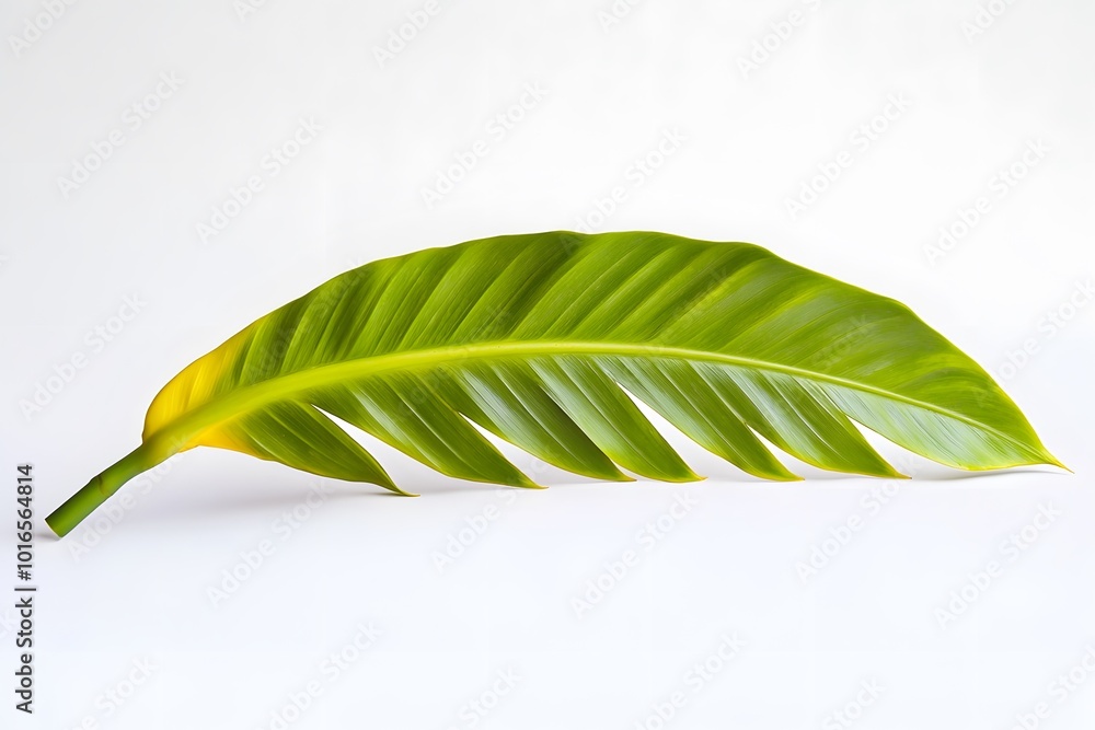 Obraz premium Single Green Leaf on White Background