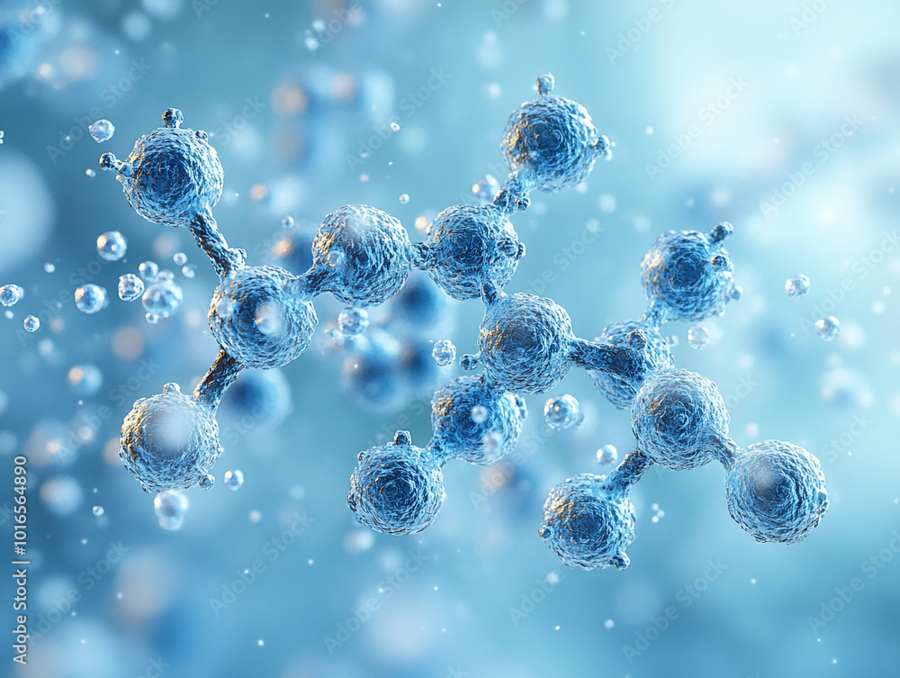 A soft and calm scene with a light blue background, featuring very small molecular structures. A soft and calm scene with a light blue background, featuring very small molecular structures.