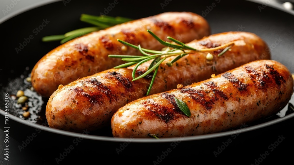 Sizzling Hyper-Realistic Vegan Sausage Links Pan-Fried to Perfection with Fresh Herbs and Spices Sizzling Hyper-Realistic Vegan Sausage Links Pan-Fried to Perfection with Fresh Herbs and Spices