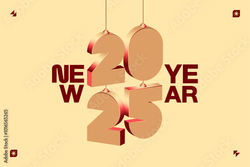 A vibrant and modern 3D design featuring the year 2025 in various gradient color