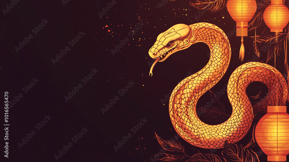 Chinese new year 2025 banner with golden snake and hanging paper lanterns, New year wallpapers, Asian traditional holiday. Card, greeting, decorative background. Chinese new year 2025 banner with golden snake and hanging paper lanterns, New year wallpapers, Asian traditional holiday. Card, greeting, decorative background.