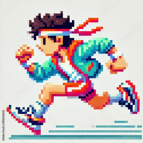Pixel Runner: Retro 8-bit pixel art of a determined athlete sprinting, embodying energy and motion.  