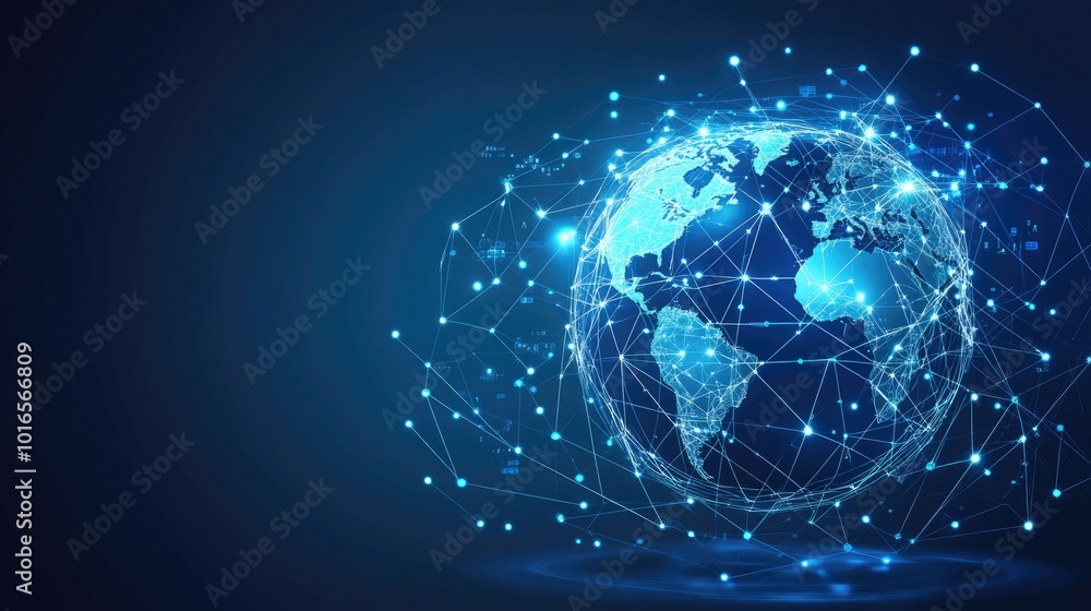 Obraz premium World Map Showing Global Technology Connections and Network Links