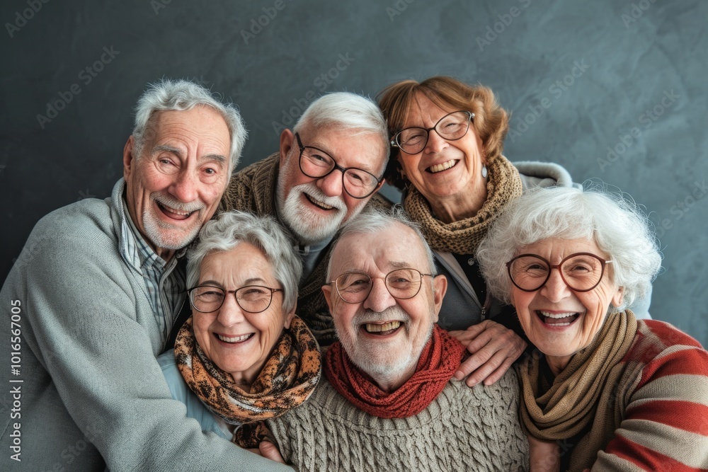 Group of senior friends smiling and looking at the camera. Elderly people concept. Group of senior friends smiling and looking at the camera. Elderly people concept.
