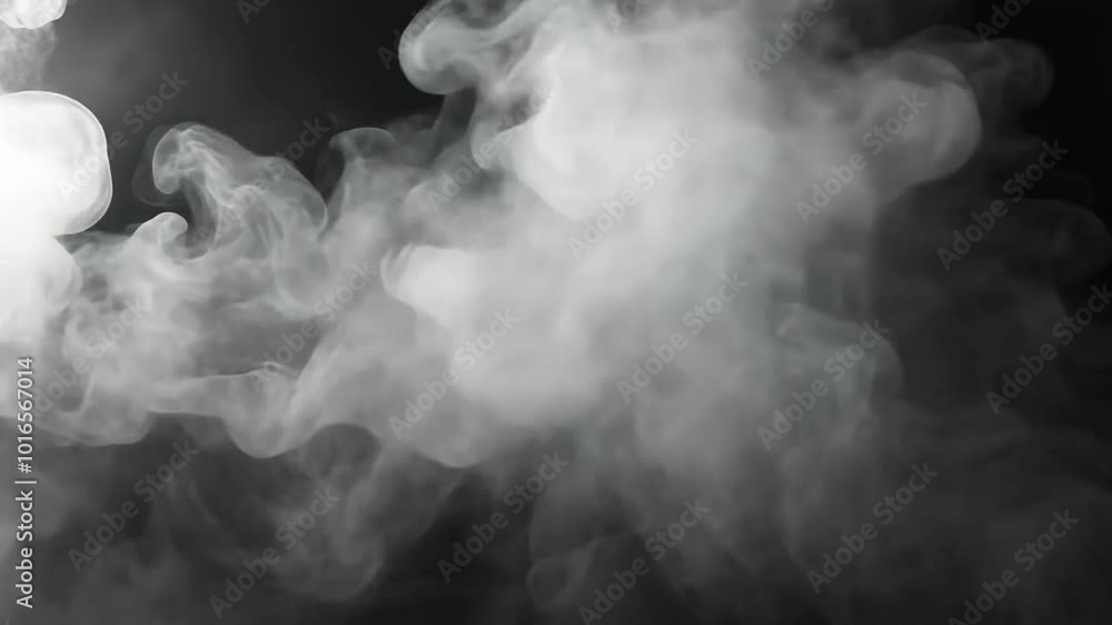 Ethereal white smoke swirls dark background Ethereal white smoke swirls dark background