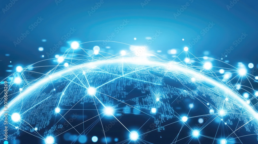 Fototapeta premium World Map Showing Global Technology Connections and Network Links