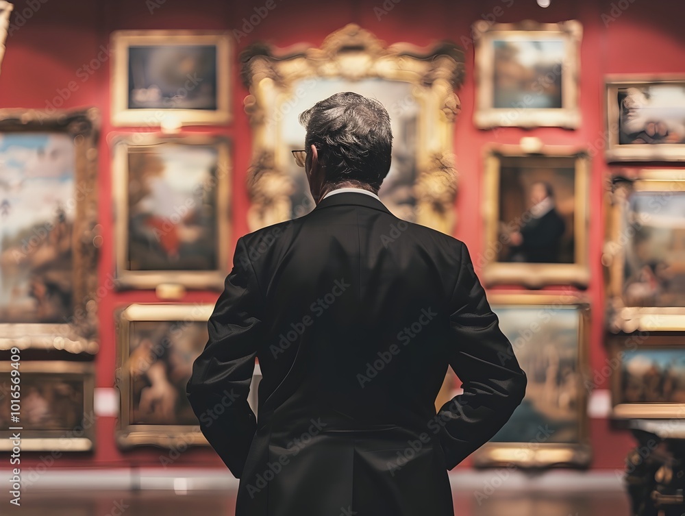 Fototapeta premium Businessman Bidding on Rare Art and Collectibles at Luxury Auction Diversifying Assets