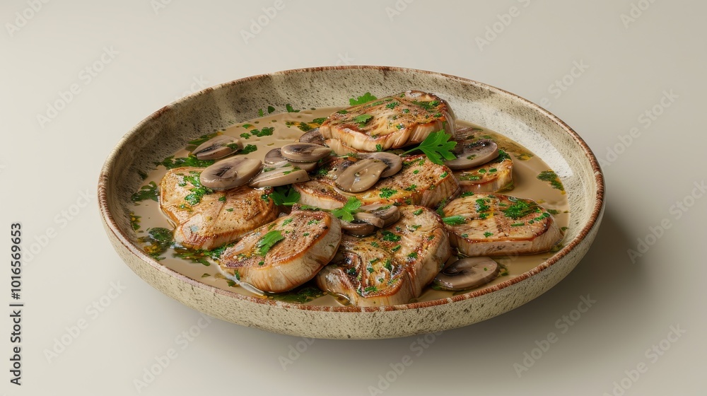 Creamy Mushroom Chicken: A delectable dish of pan-seared chicken breast in a rich mushroom sauce, garnished with fresh parsley. Perfect for a cozy dinner or special occasion. Creamy Mushroom Chicken: A delectable dish of pan-seared chicken breast in a rich mushroom sauce, garnished with fresh parsley. Perfect for a cozy dinner or special occasion.
