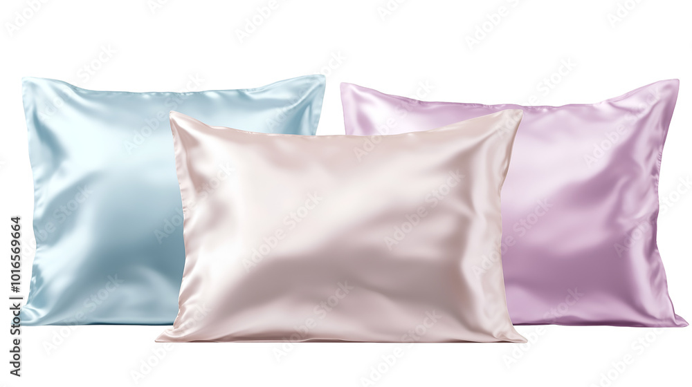 A set of satin silk pillowcases isolated on transparent PNG. A set of satin silk pillowcases isolated on transparent PNG.