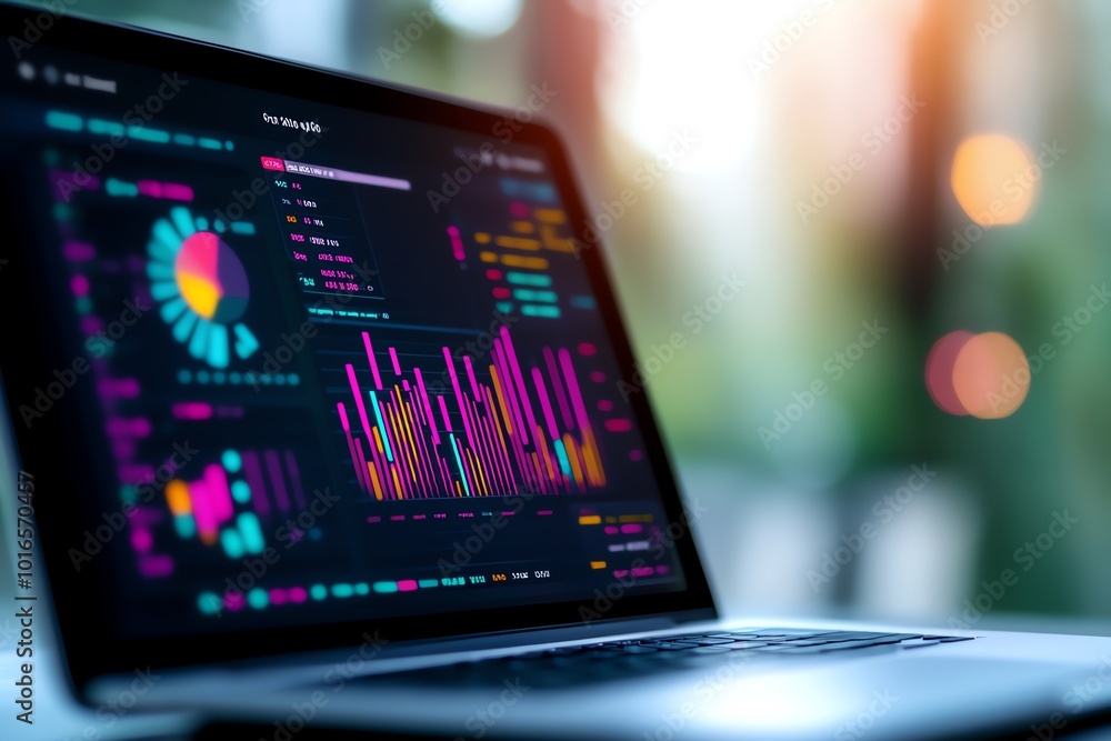 Close-up of a laptop displaying colorful data visualizations and graphs, symbolizing modern analytics and technology trends. Close-up of a laptop displaying colorful data visualizations and graphs, symbolizing modern analytics and technology trends.