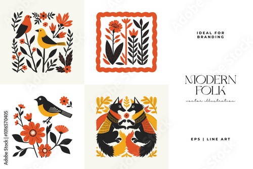 Abstract folk nordic art posters template. Modern trendy minimal style. Hand drawn design for wallpaper, wall decor, print, postcard, cover, template, banner.