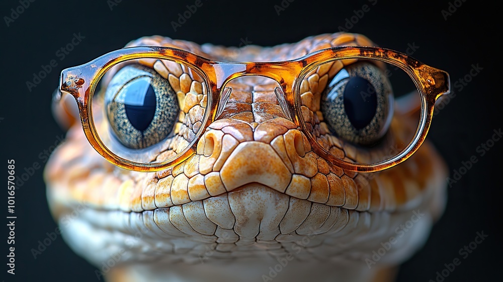 Fototapeta premium snake,cobra wearing pair of glasses smart animals intellectual and sophisticated,its eyewear evil teacher symbol as cute reptile.create by F.a