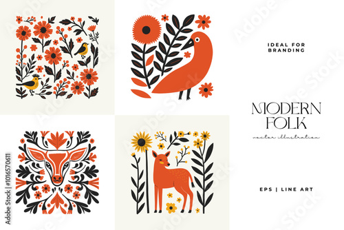 Abstract folk nordic art posters template. Modern trendy minimal style. Hand drawn design for wallpaper, wall decor, print, postcard, cover, template, banner.