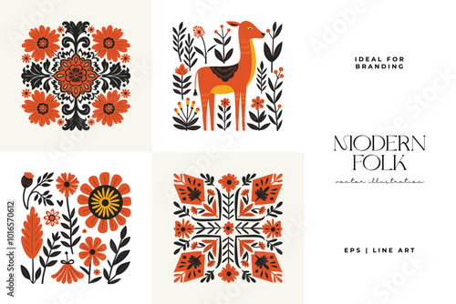 Abstract folk nordic art posters template. Modern trendy minimal style. Hand drawn design for wallpaper, wall decor, print, postcard, cover, template, banner.