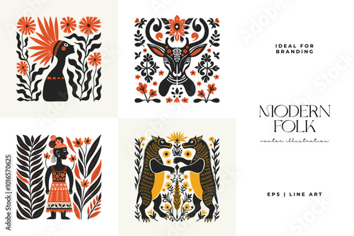 Abstract folk nordic art posters template. Modern trendy minimal style. Hand drawn design for wallpaper, wall decor, print, postcard, cover, template, banner.