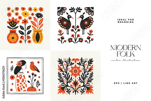 Abstract folk nordic art posters template. Modern trendy minimal style. Hand drawn design for wallpaper, wall decor, print, postcard, cover, template, banner.