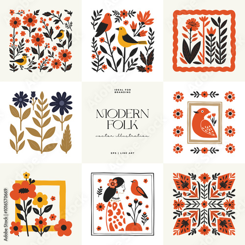 Abstract folk nordic art posters template. Modern trendy minimal style. Hand drawn design for wallpaper, wall decor, print, postcard, cover, template, banner.