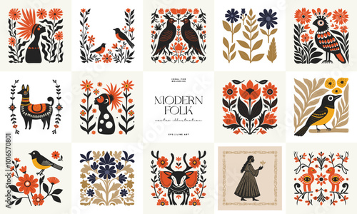 Abstract folk nordic art posters template. Modern trendy minimal style. Hand drawn design for wallpaper, wall decor, print, postcard, cover, template, banner.
