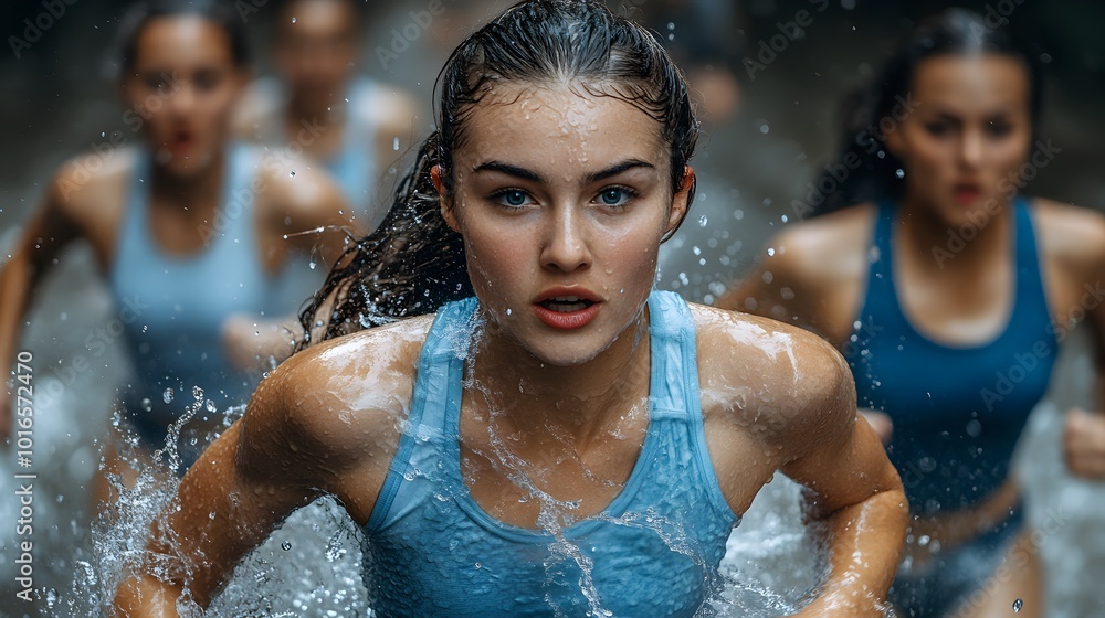 Fitness background with bold colors and action shots of athletes Fitness background with bold colors and action shots of athletes
